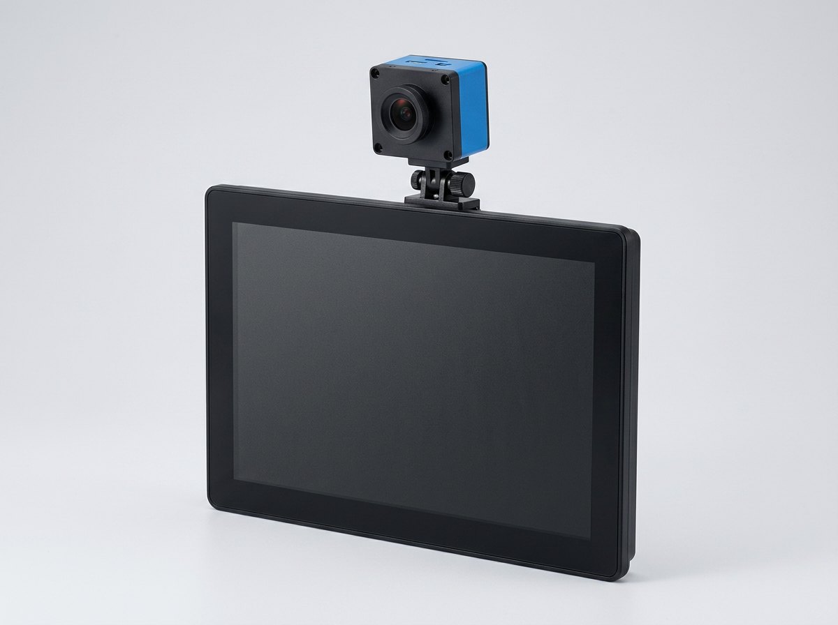 Blue anodized industrial camera module with C-mount threading